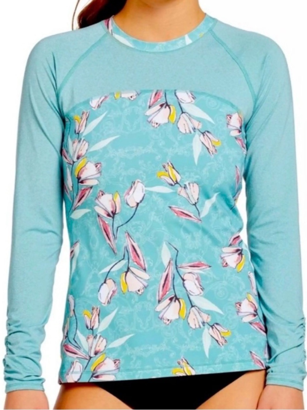 Floral Long-Sleeve Rash Guard Swim Top